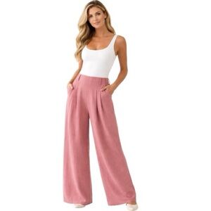 NWT HALARA High Waisted Pocket Wide Leg Flowy Palazzo Casual Linen-Feel
